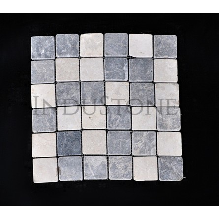 KOSTKA:  * MIX 2: WHITE/GREY 5x5 mozaika kamienna na siatce INDUSTONE